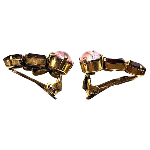 Vintage Austria Rhinestone Earrings Art Glass Dragons Breath Pink Red Clip On Si - Picture 12 of 12